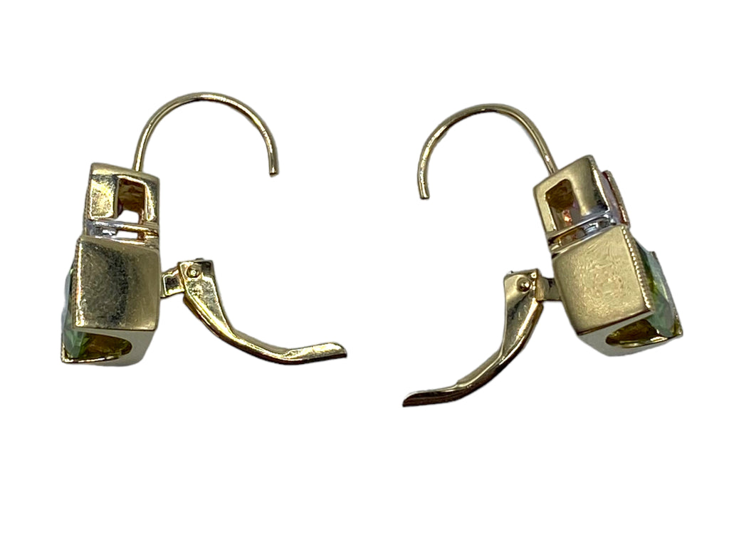 14k Tourmaline, Peridot, Diamond Earrings