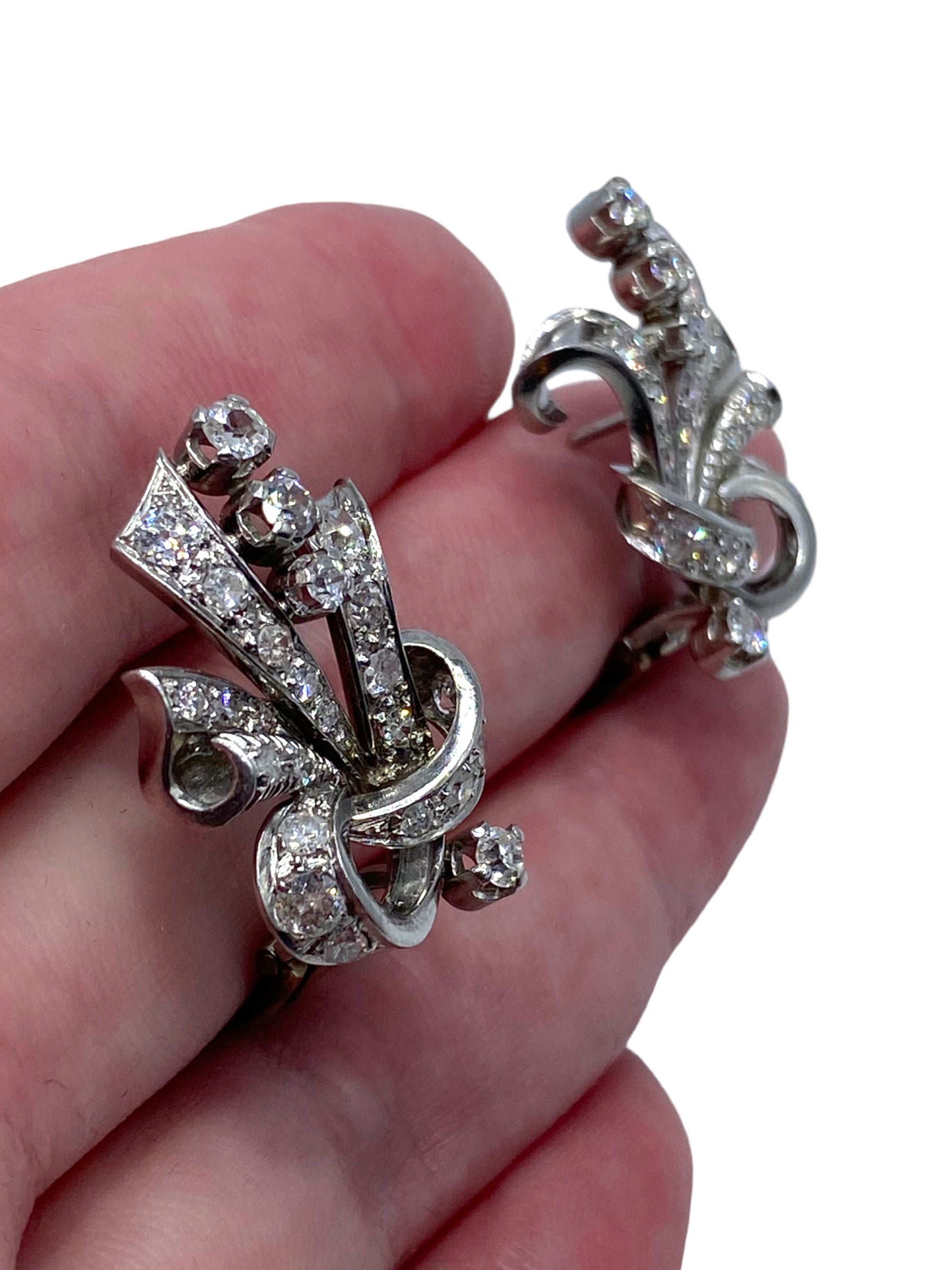 Platinum Diamond Mid-century Earrings
