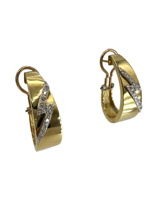 18k Diamond Lightning Bolt Hoop Earrings