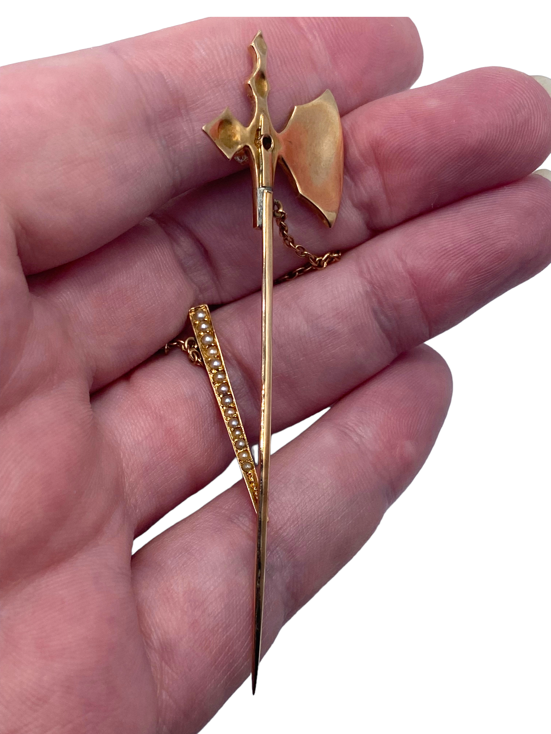 14k Late Victorian Broadaxe Jabot Pin