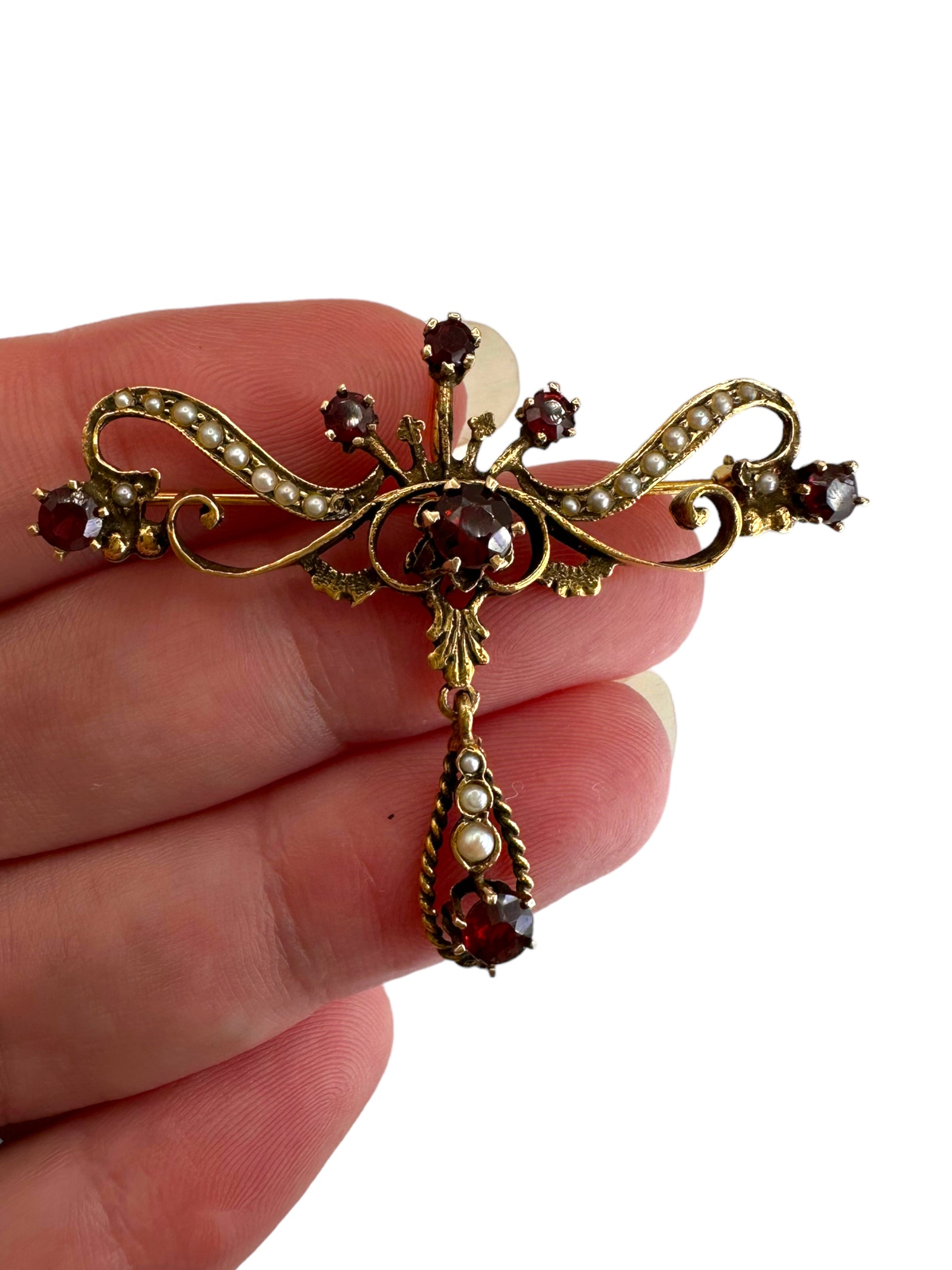 14k Garnet Pearl Brooch/ Pendant