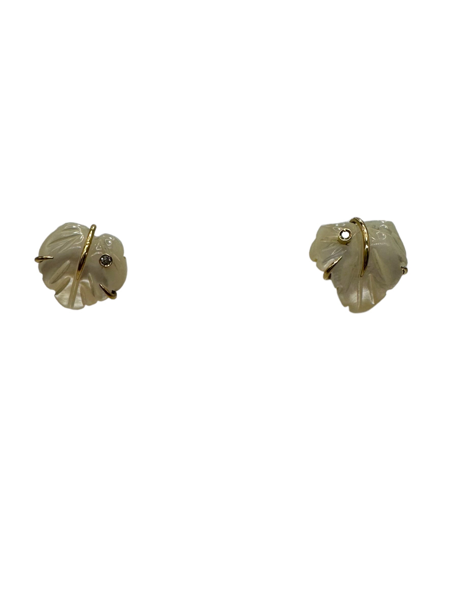 14k MOP Diamond Leaf Earrings