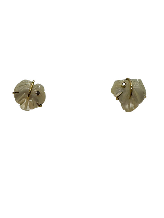 14k MOP Diamond Leaf Earrings