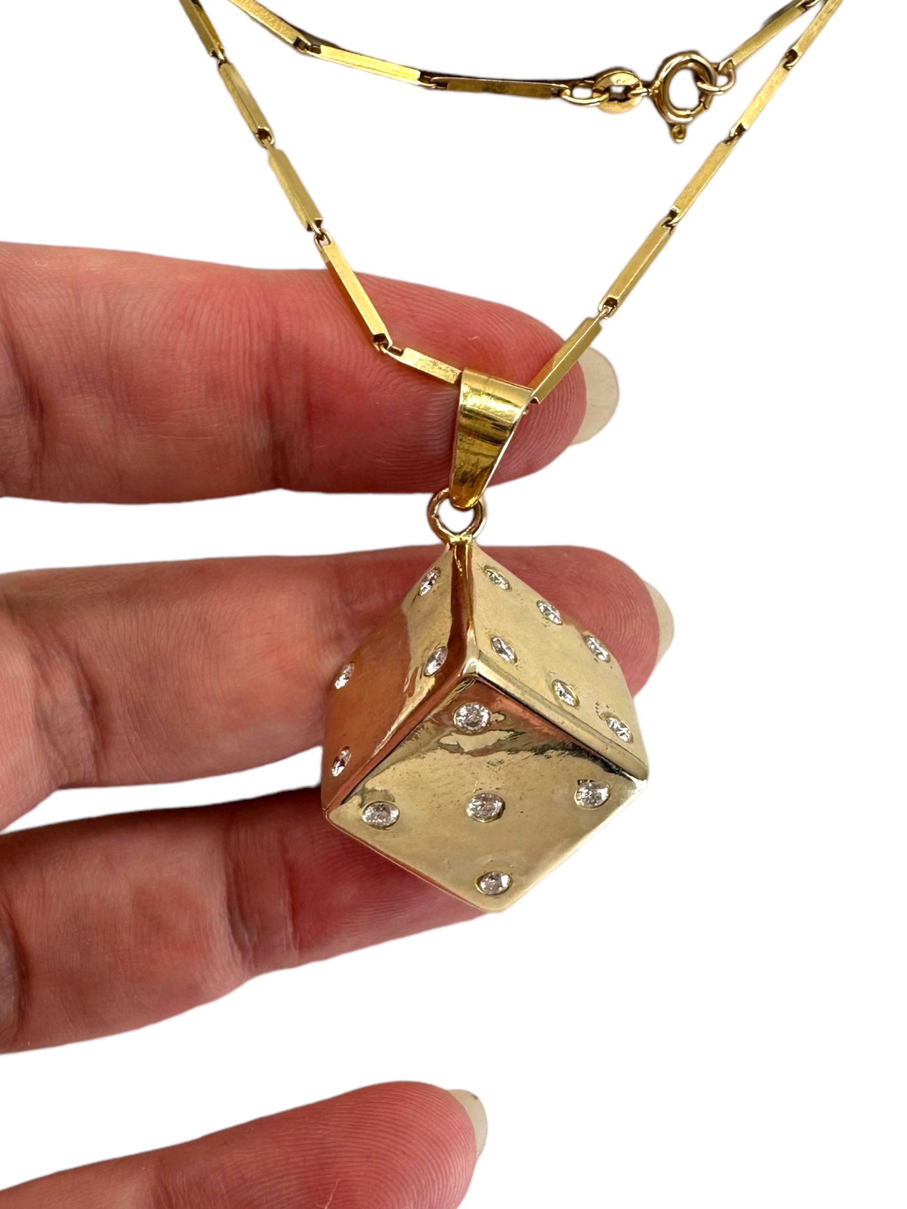 14k Diamond Die Pendant