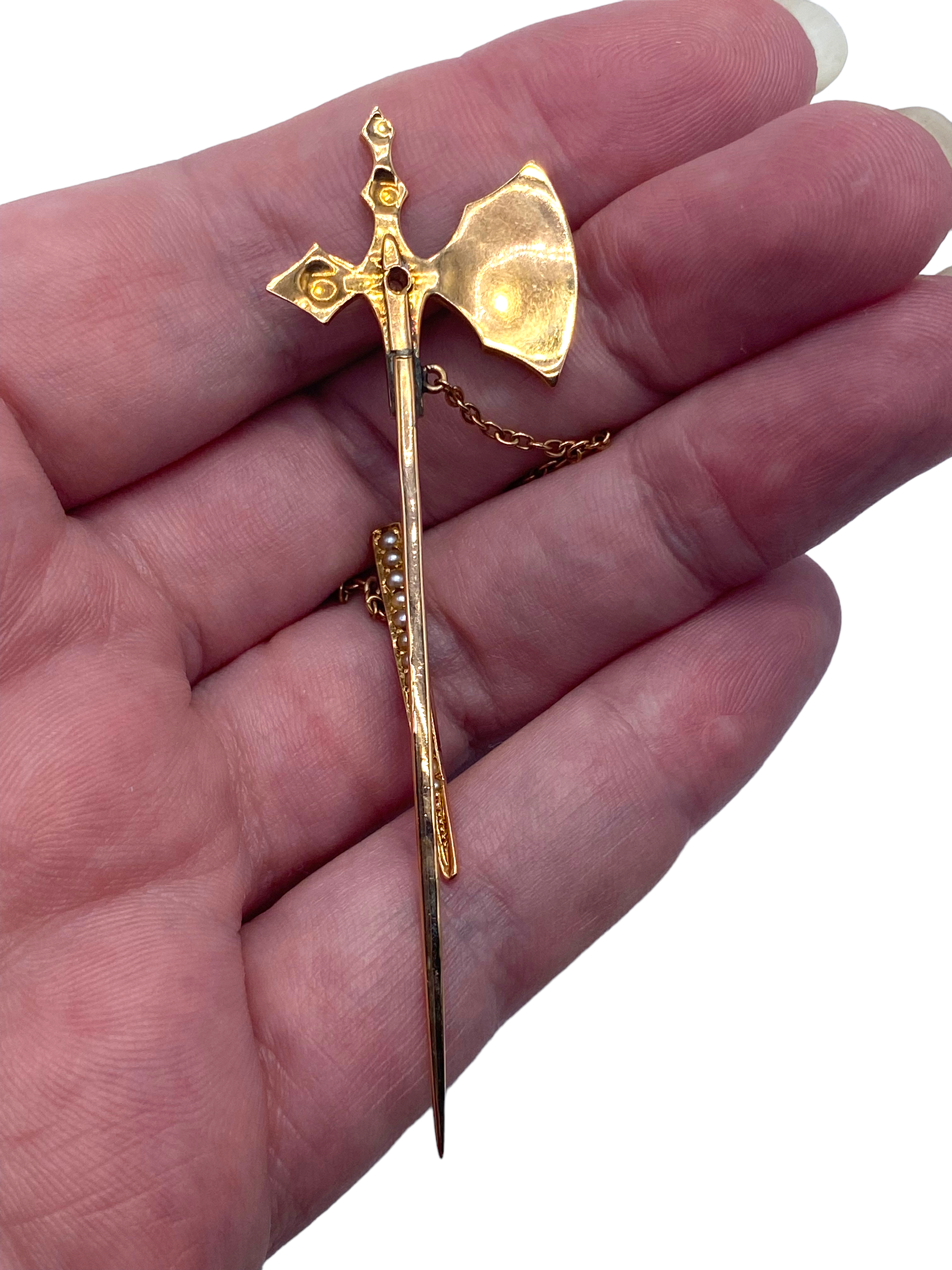 14k Late Victorian Broadaxe Jabot Pin