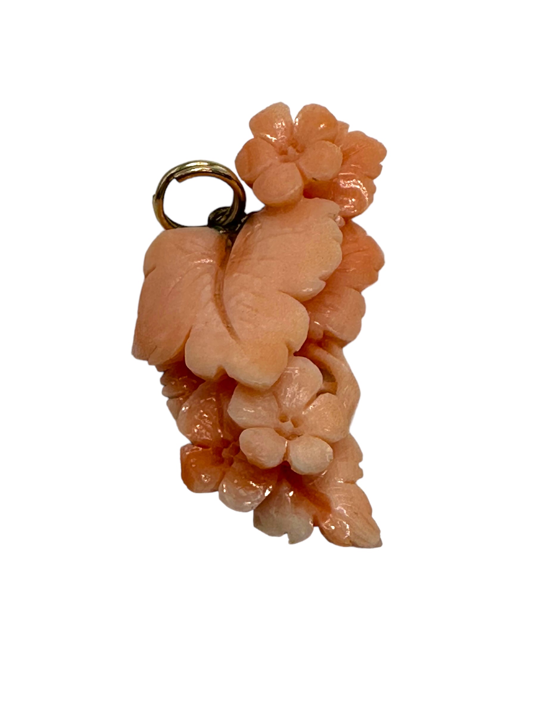 14k Carved Coral Floral Pendant