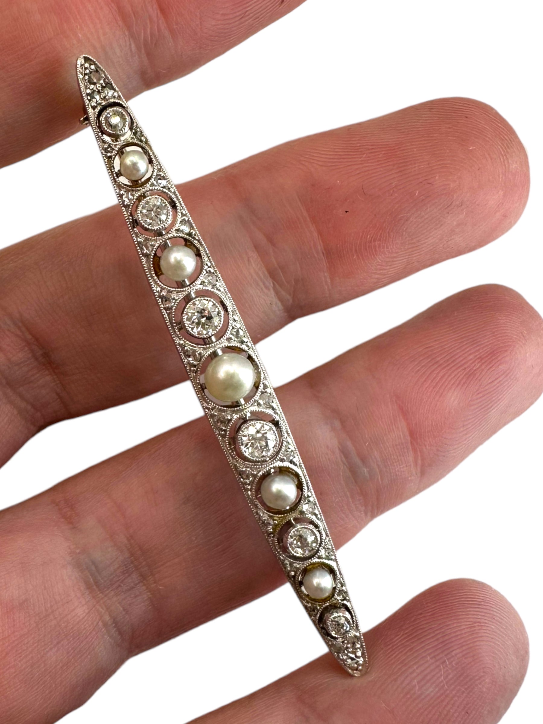 Platinum Diamond Pearl Bar Pin