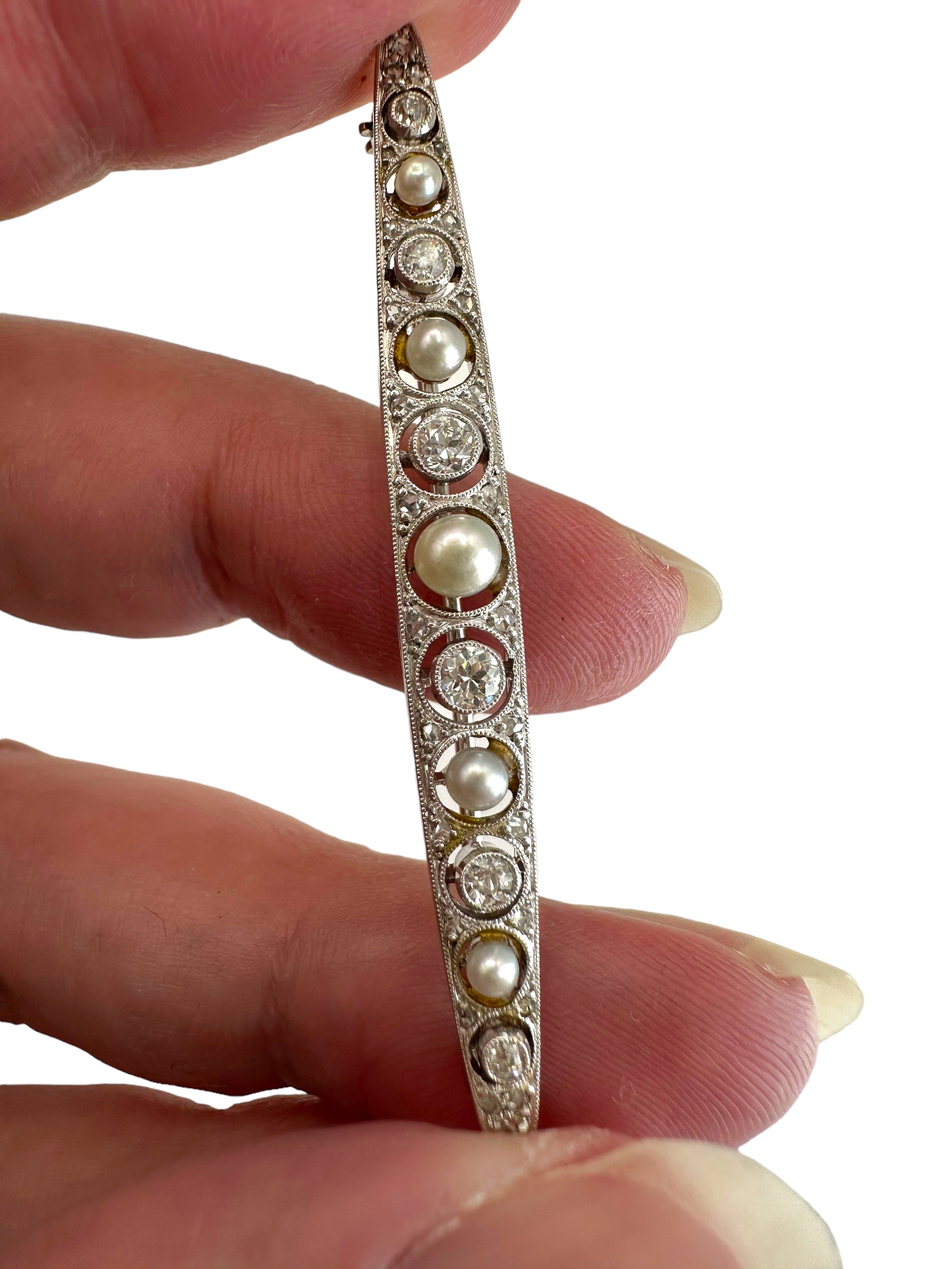 Platinum Diamond Pearl Bar Pin