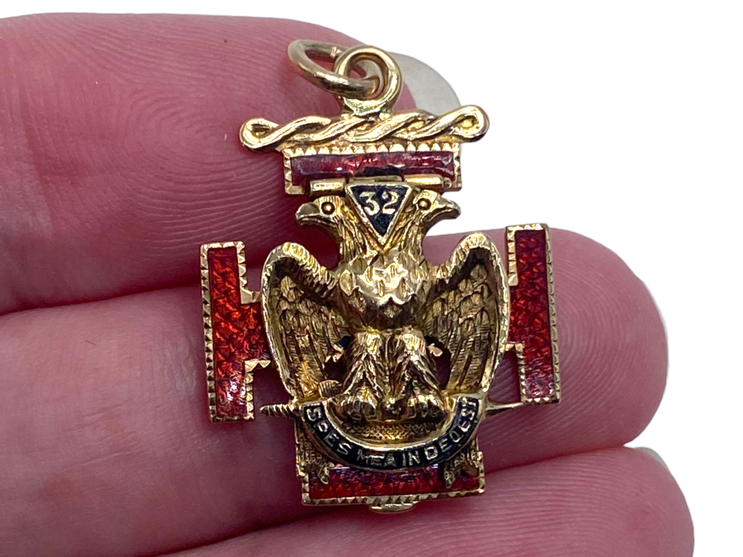 14k Masonic Enamel Eagle Charm