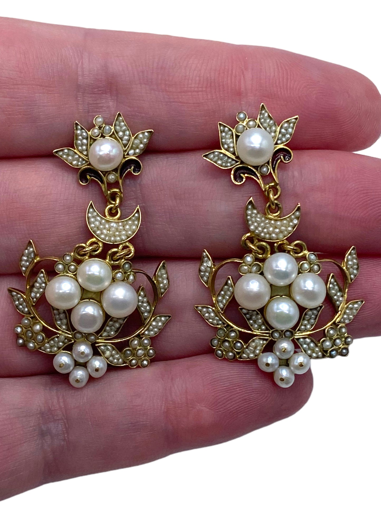 18k Percossi Papi Seed Pearl Enamel Drop Earrings