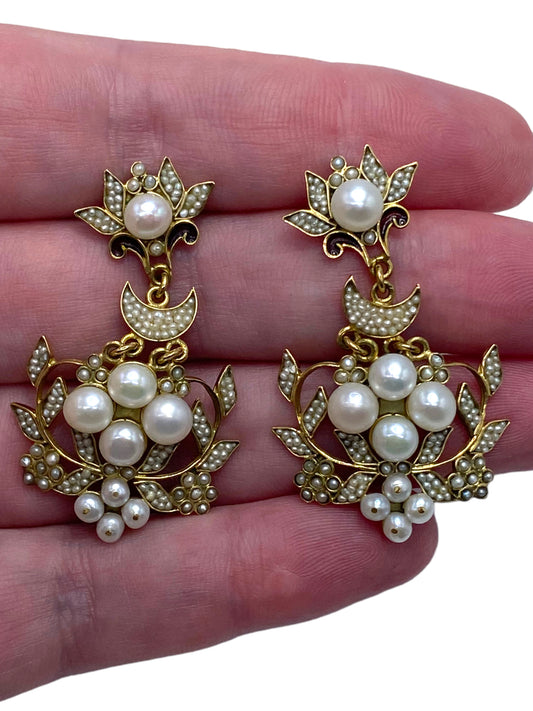 18k Percossi Papi Seed Pearl Enamel Drop Earrings