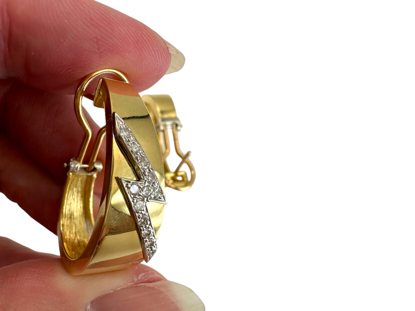 18k Diamond Lightning Bolt Hoop Earrings
