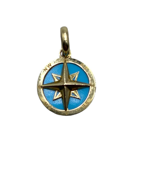 14k Aqua Enamel Compass Charm