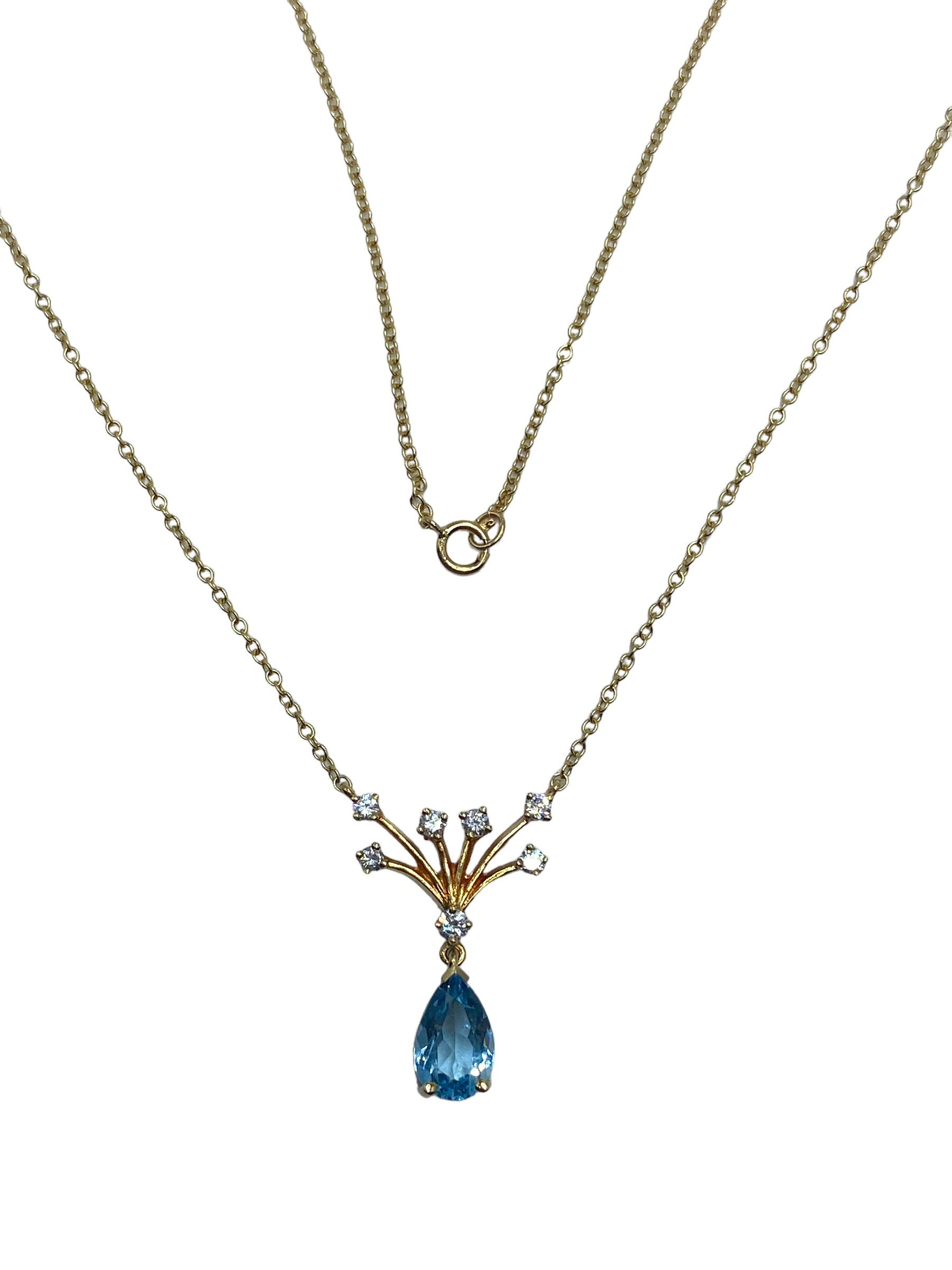 18k Aquamarine Diamond Pendant Necklace