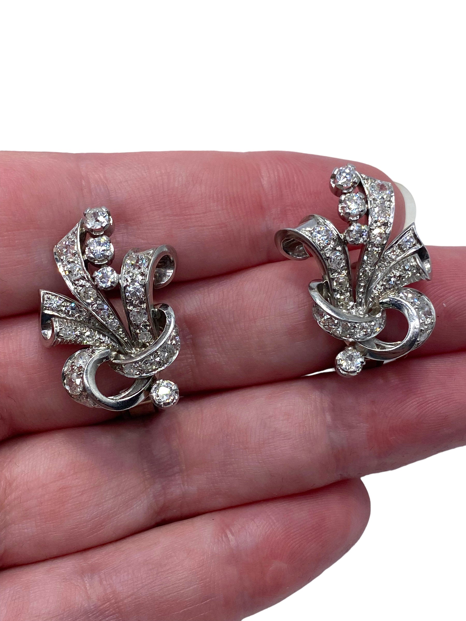 Platinum Diamond Mid-century Earrings
