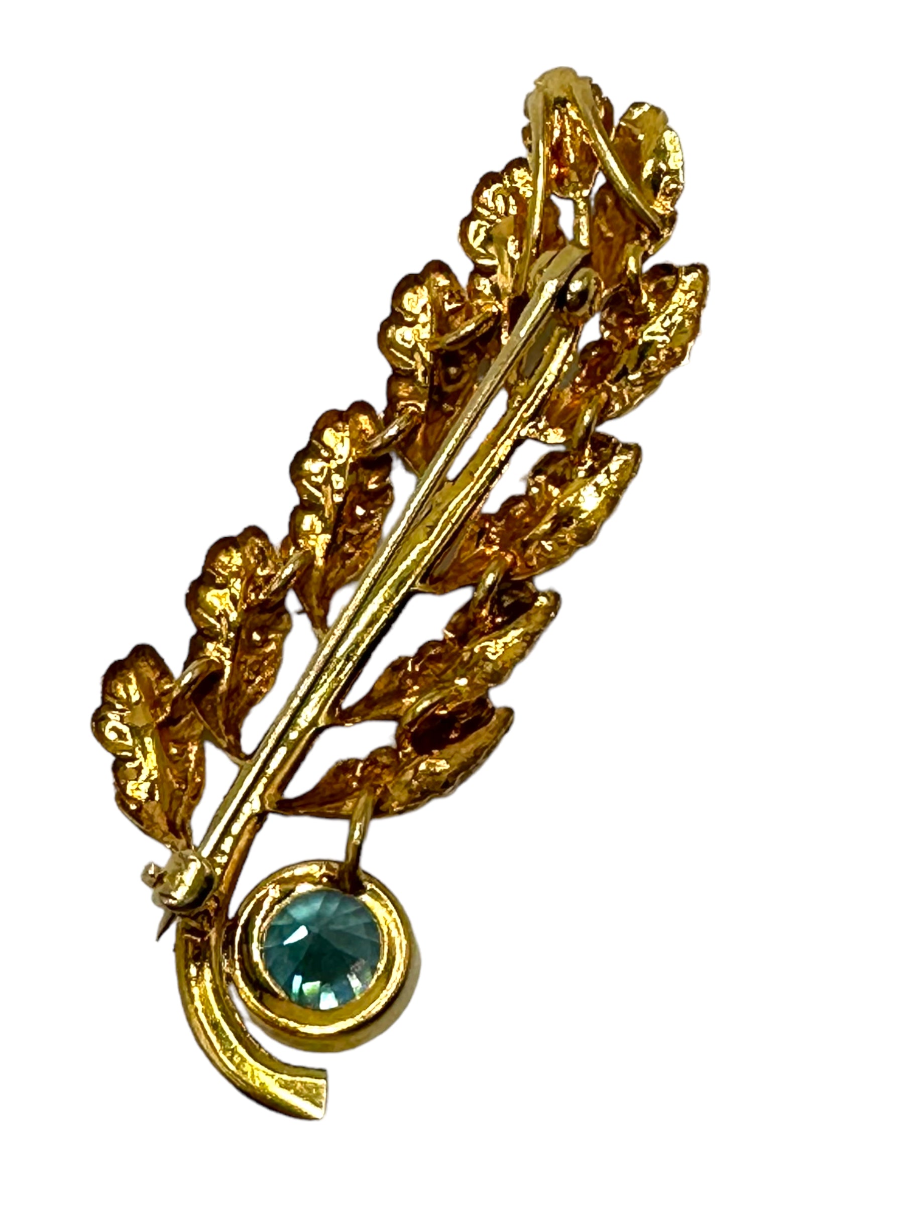 14k Leaf Zircon Brooch