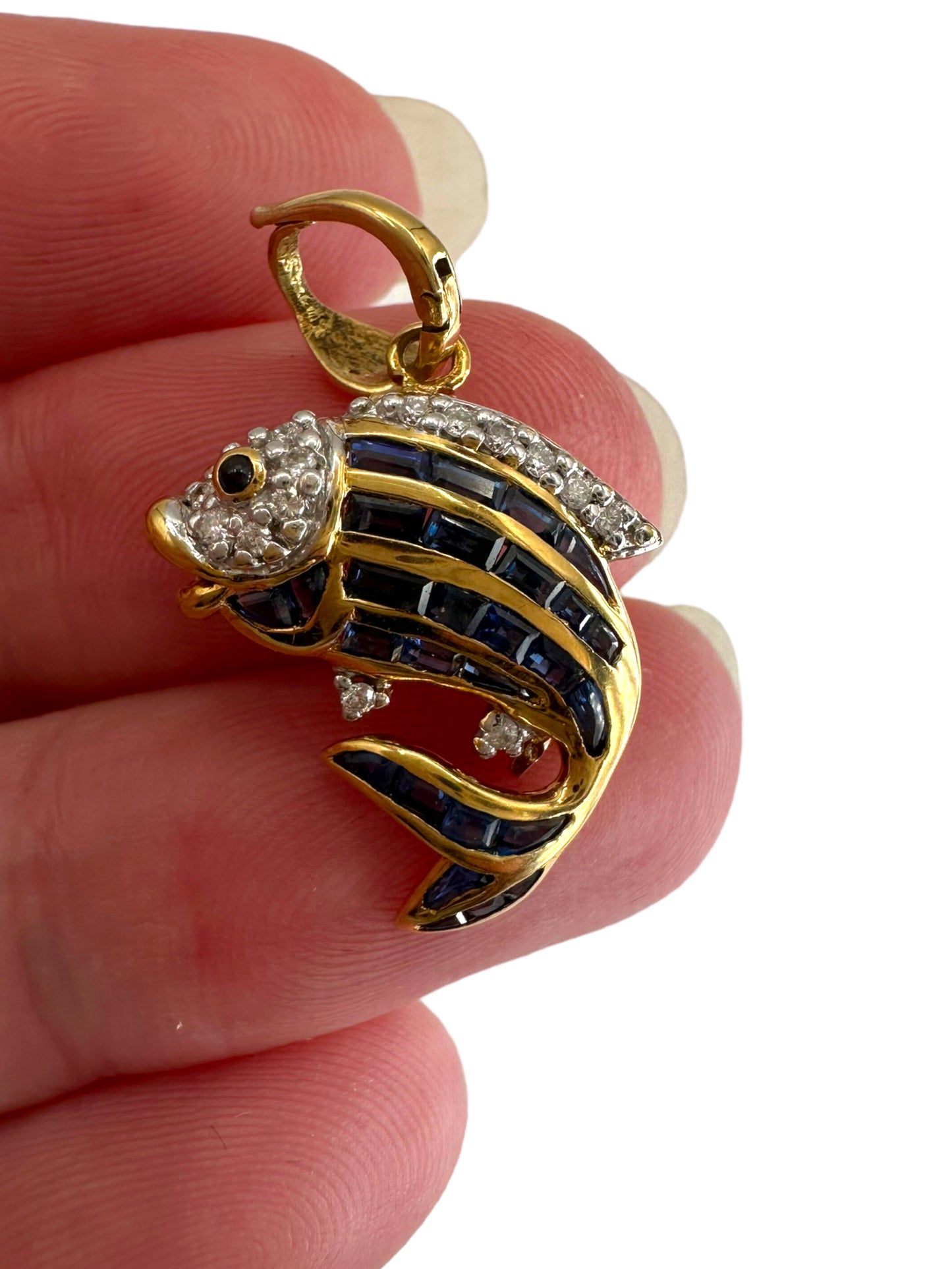 14k Sapphire Diamond Fish Pendant
