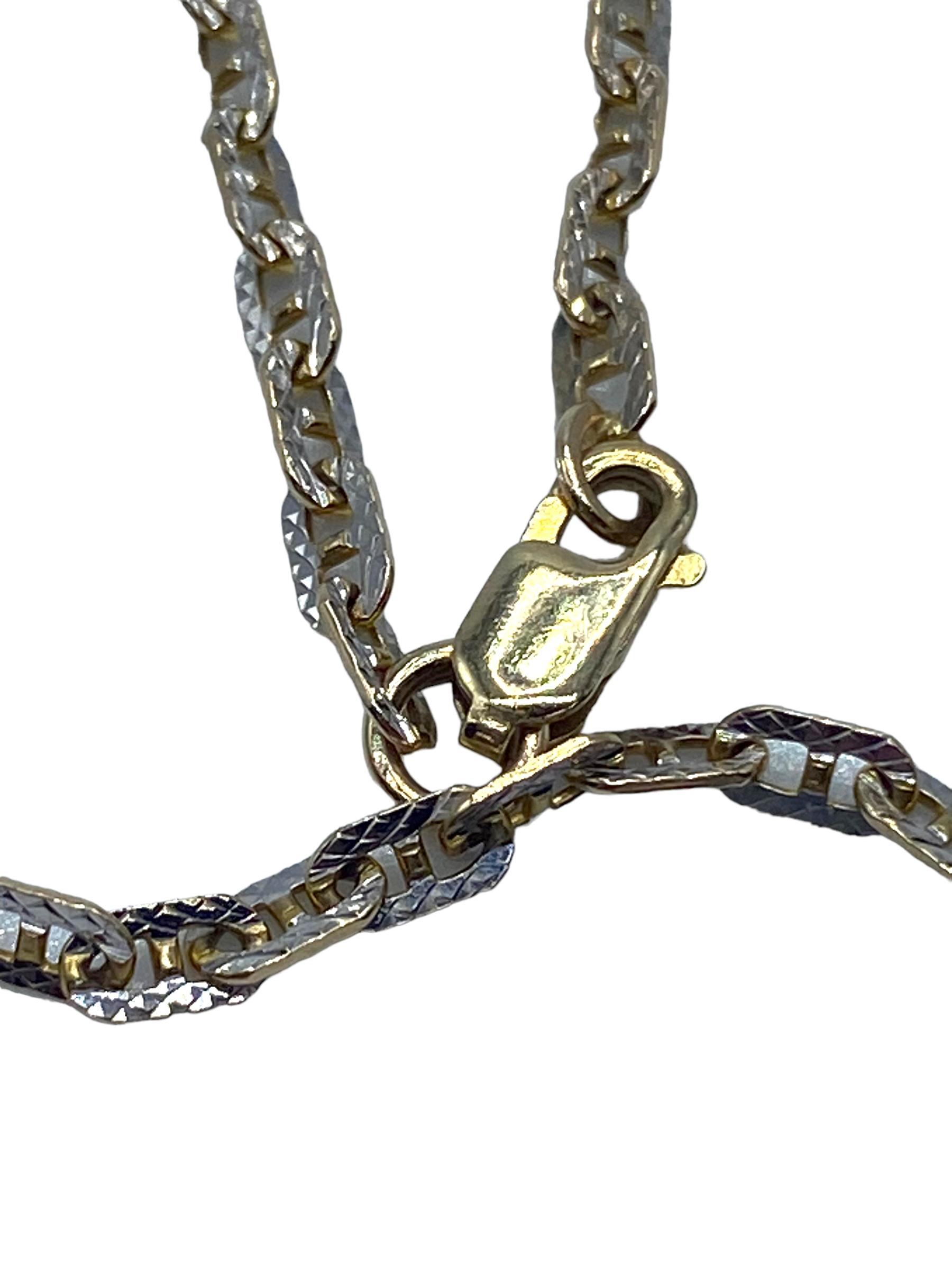 14k Two-tone Diamond Cut Mariner Link Chain Necklace