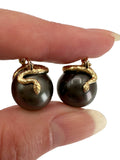 14k Snake Pearl Huggie Earrings