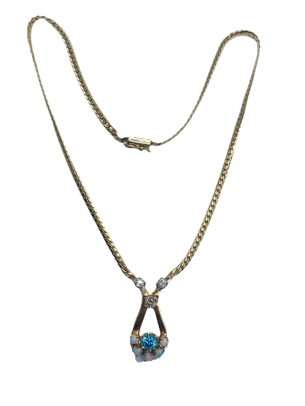 14k Zircon Diamond Opal Necklace