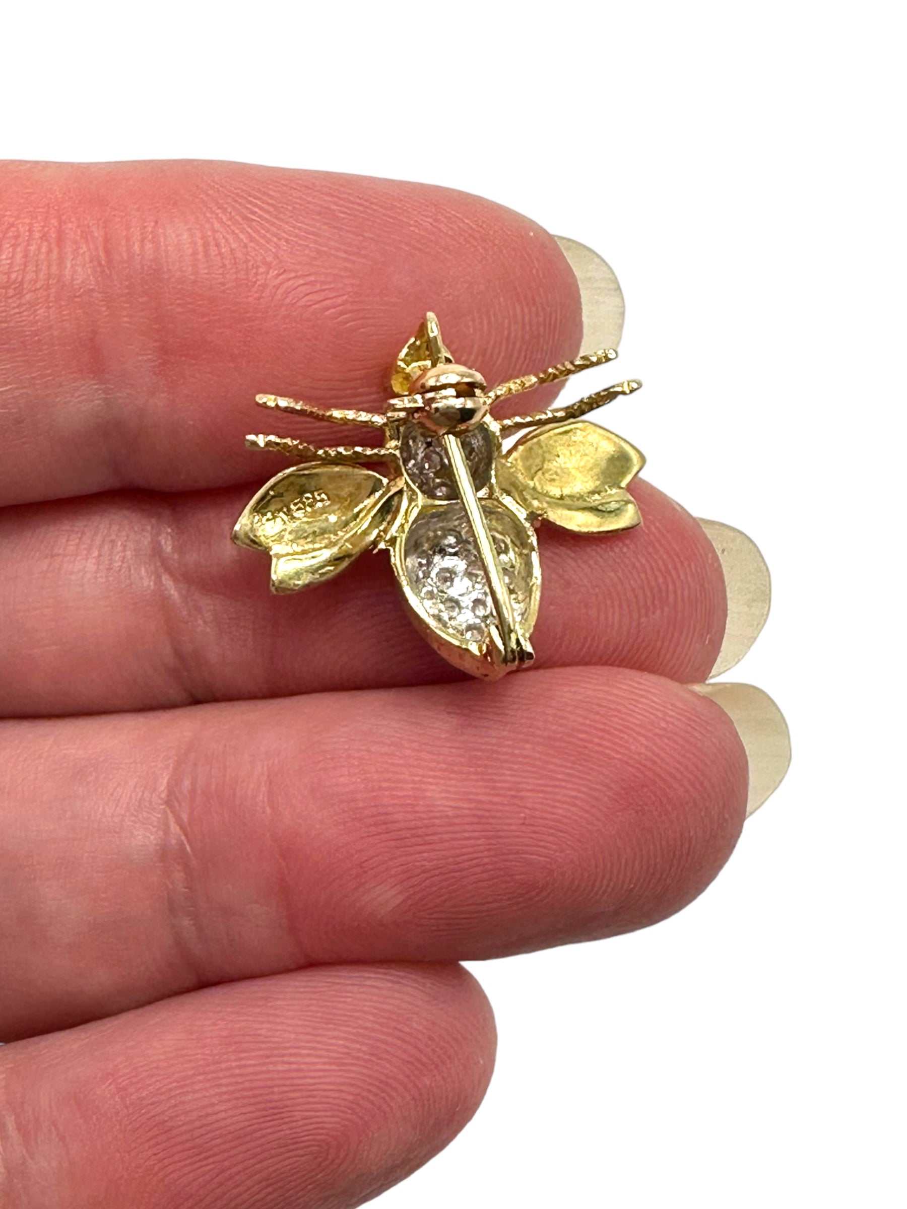 14k Diamond Small Bee Pendant/ Pin