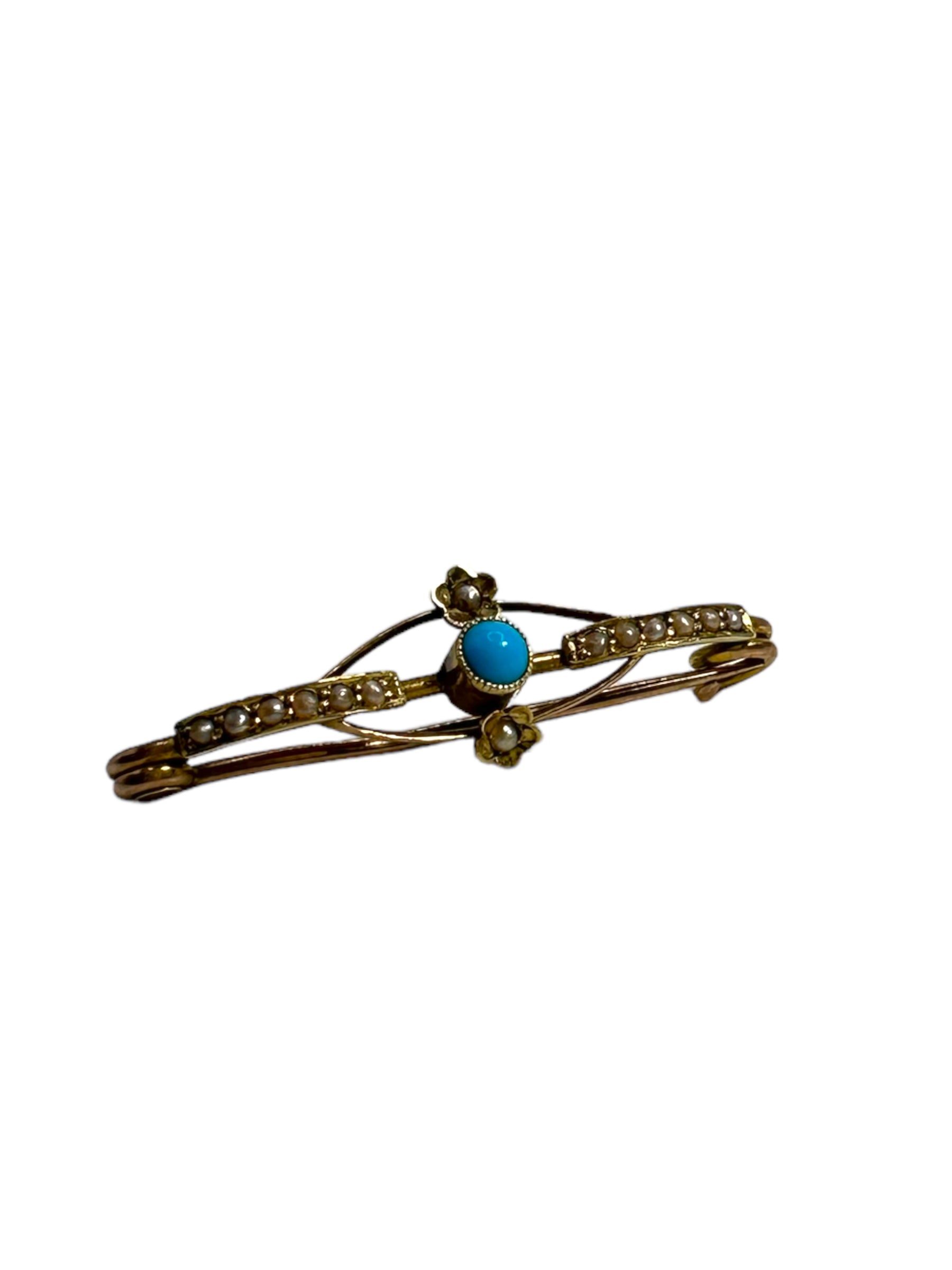 9k Victorian Turquoise Pearl Pin