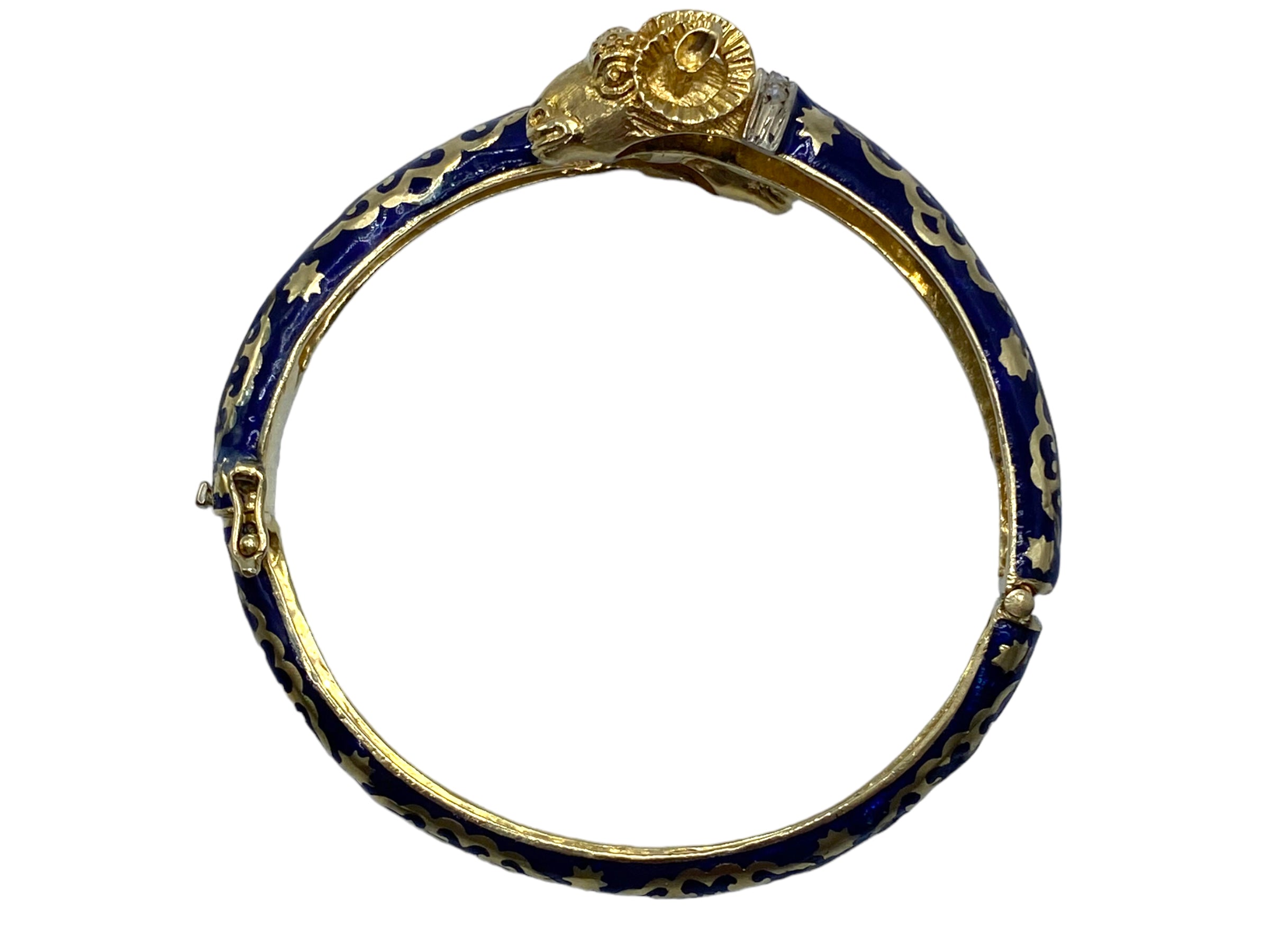 18k Blue Enamel Rams Head Bangle