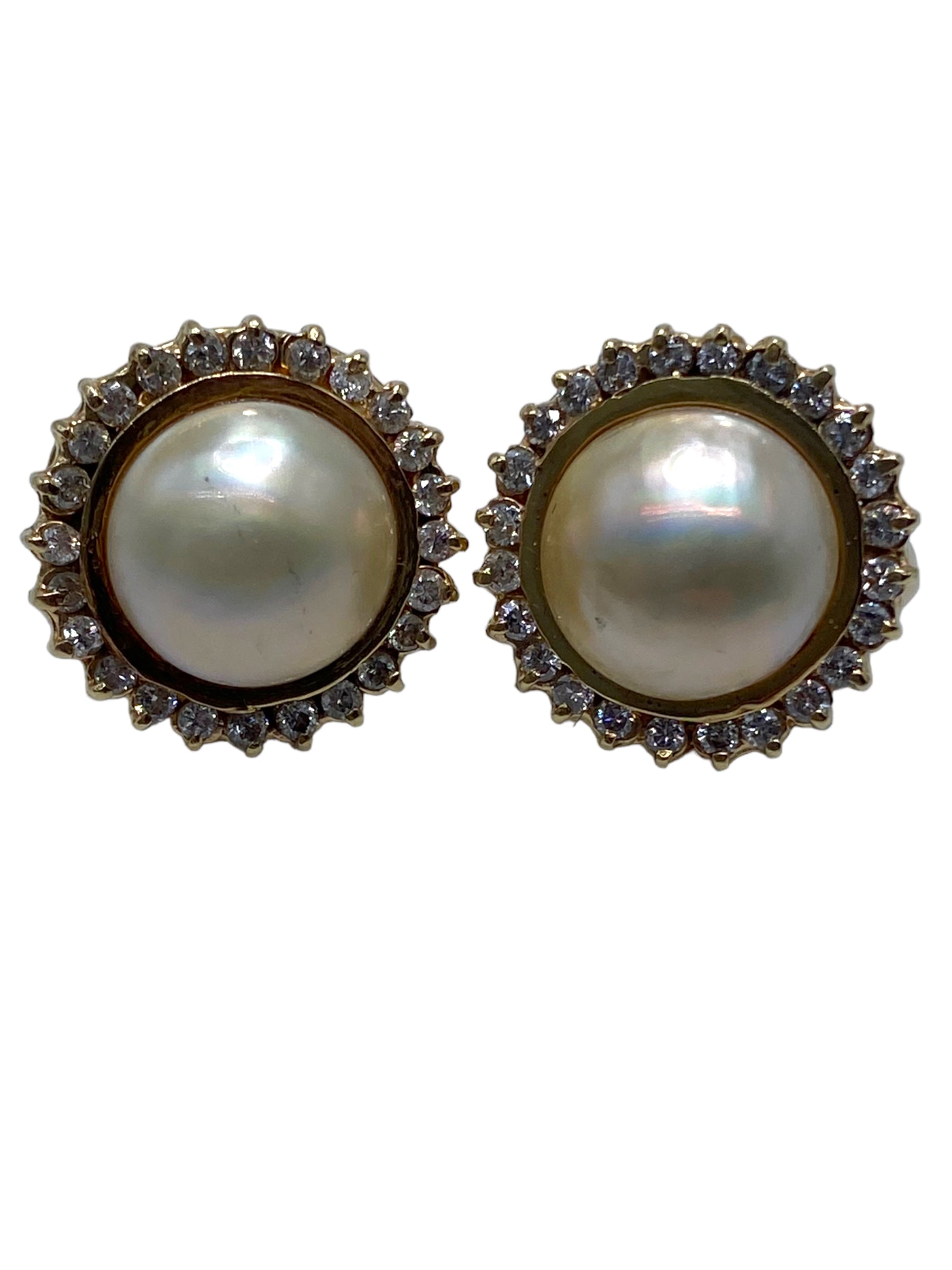 14k Mabe Pearl Diamond Earrings