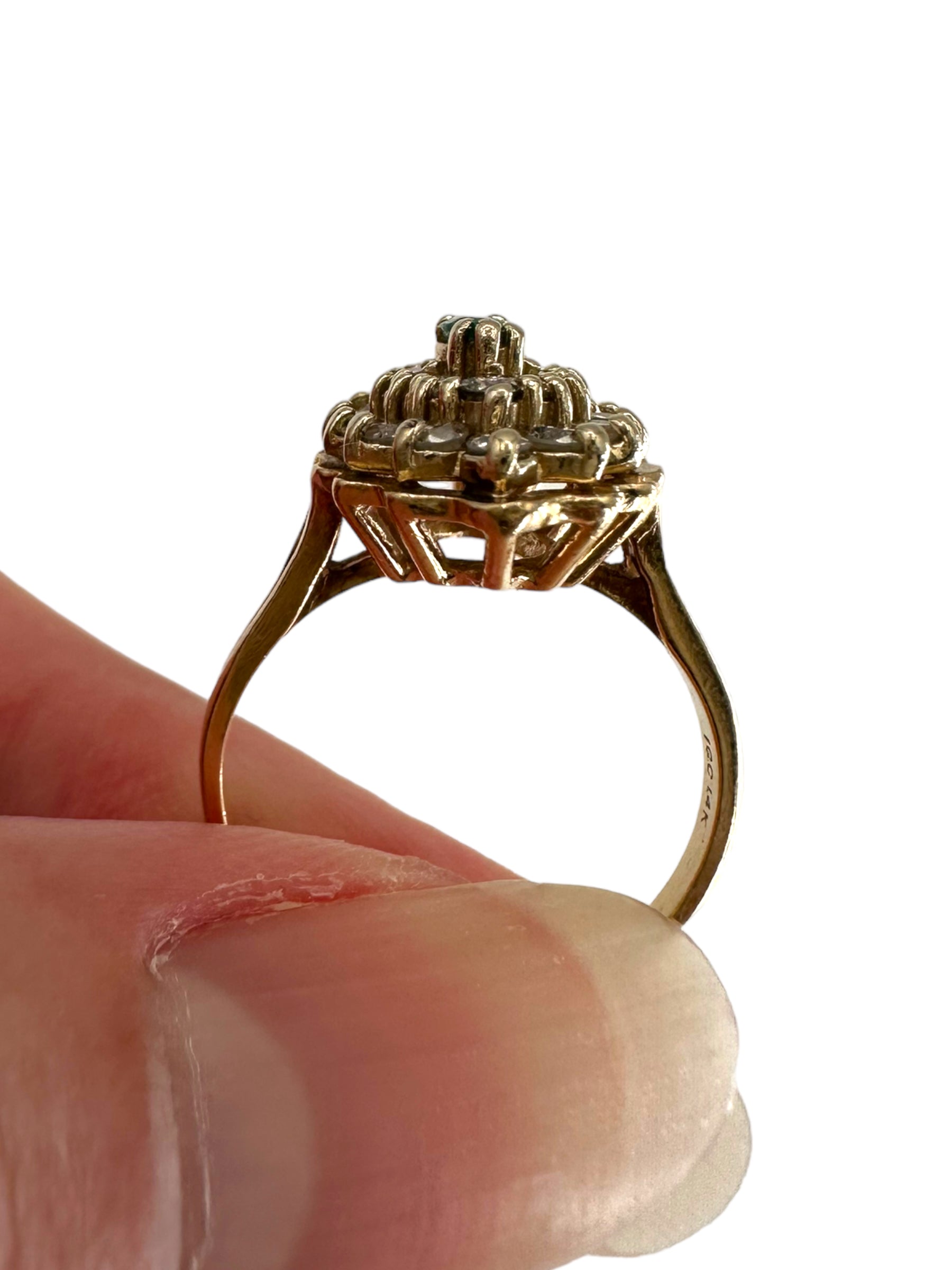 14k Diamond Emerald Cluster Ring