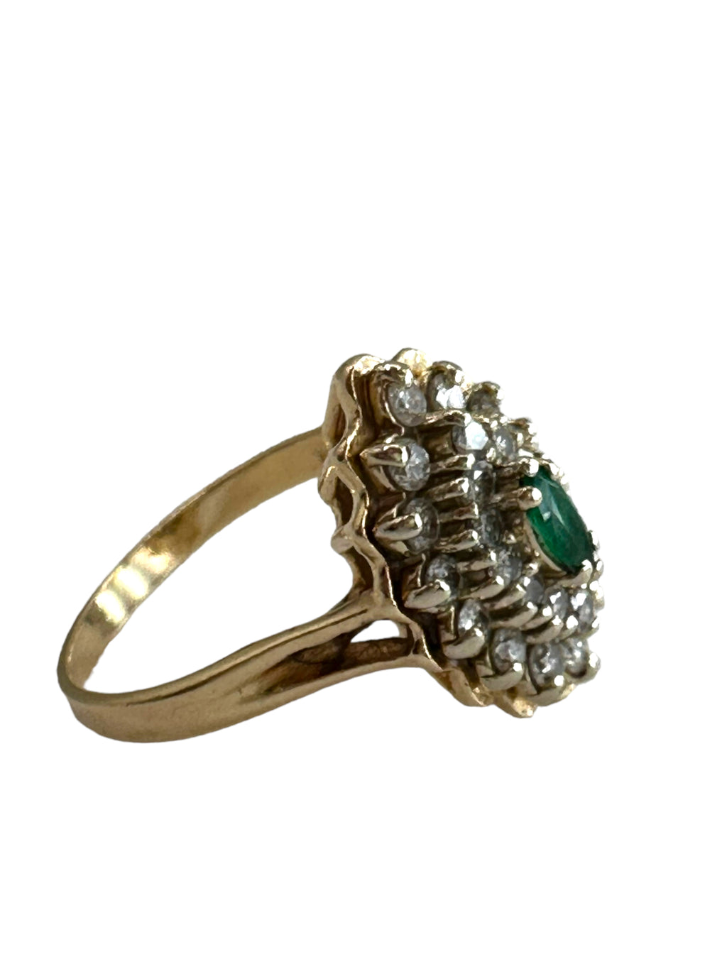 14k Diamond Emerald Cluster Ring