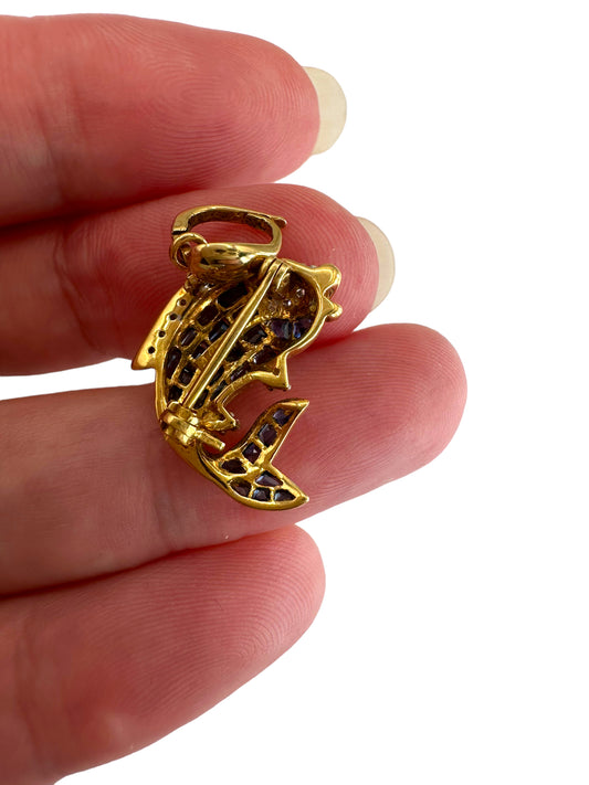 14k Sapphire Diamond Fish Pendant