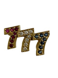 14k Triple 7s Sapphire Ruby Diamond Brooch