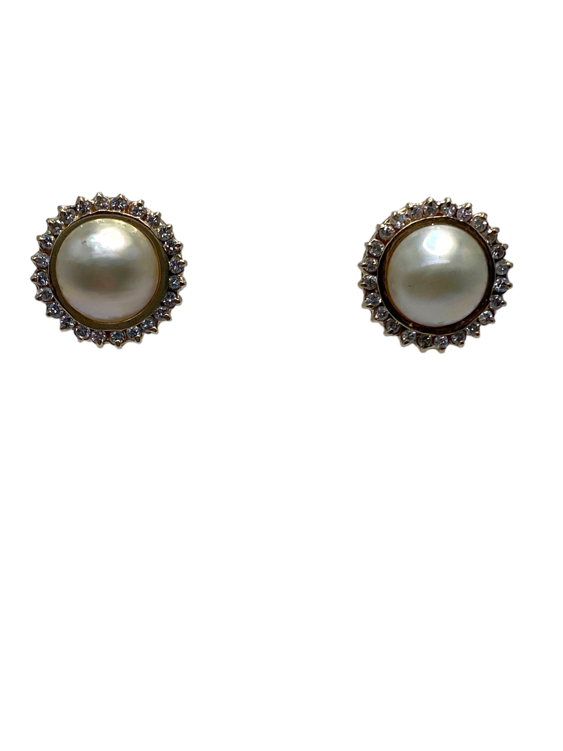 14k Mabe Pearl Diamond Earrings