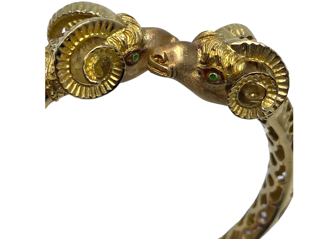 18k Rams Head Enamel Bangle Bracelet