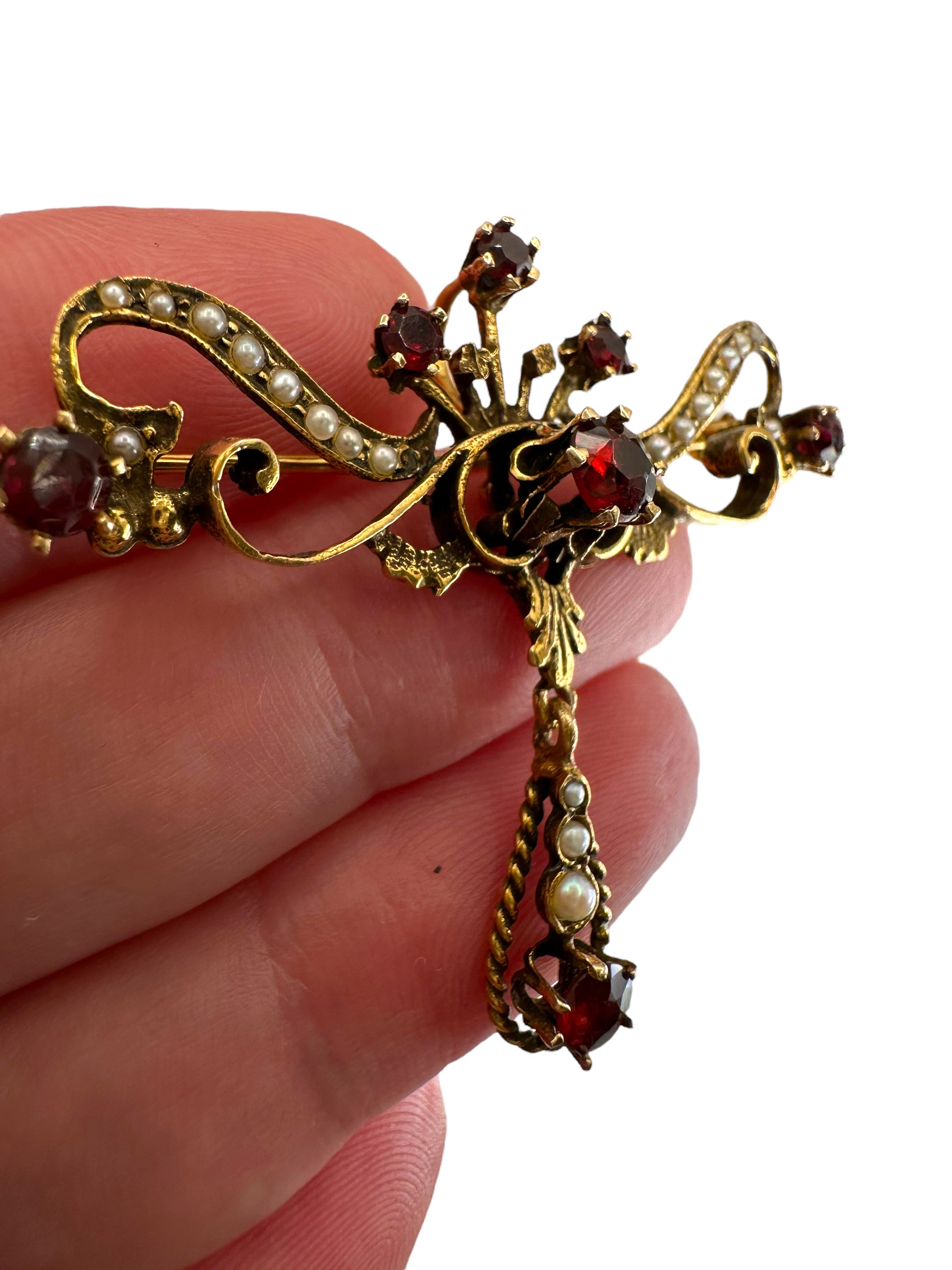 14k Garnet Pearl Brooch/ Pendant
