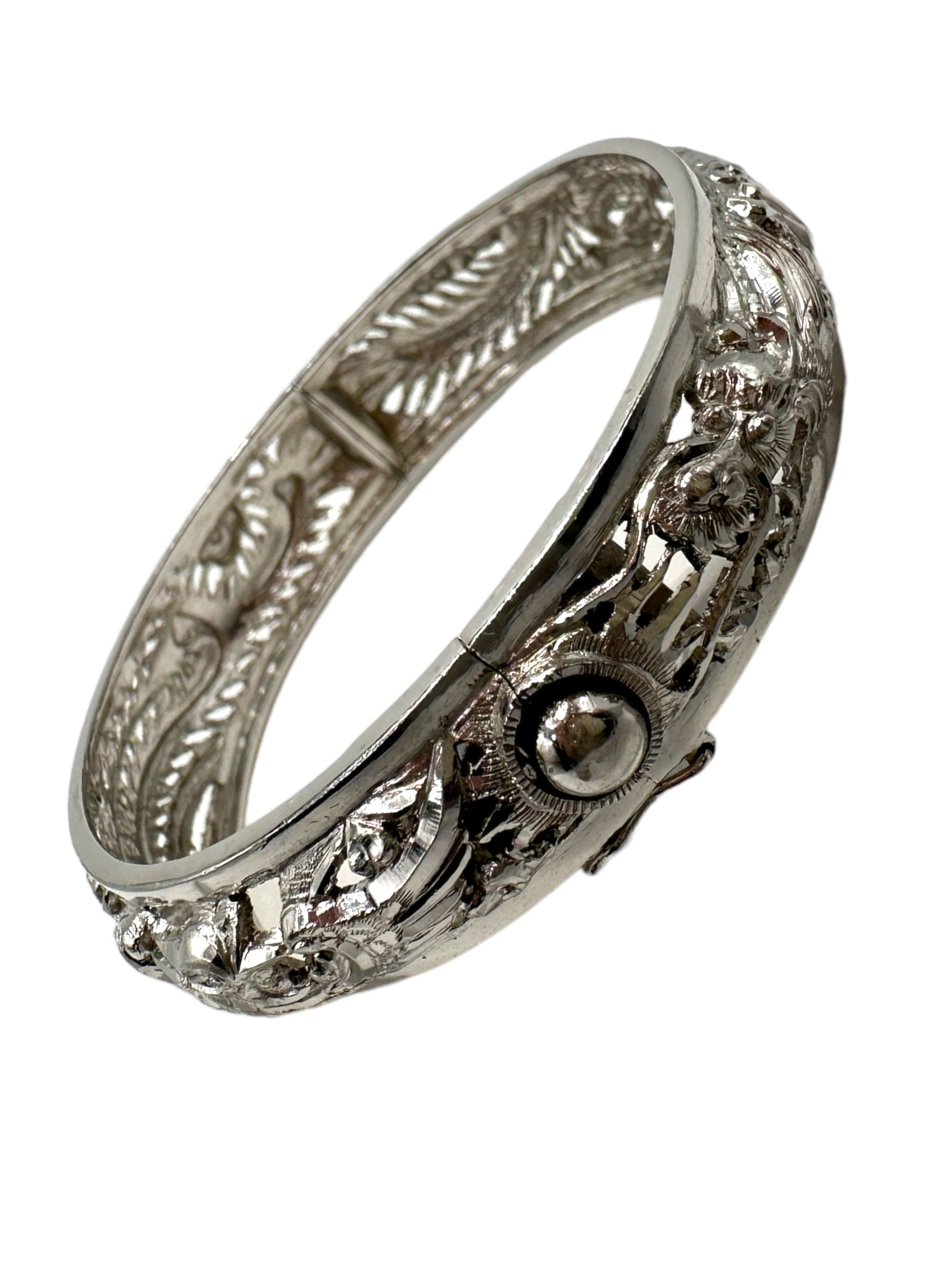 Platinum Dragon and Phoenix Bangle Bracelet