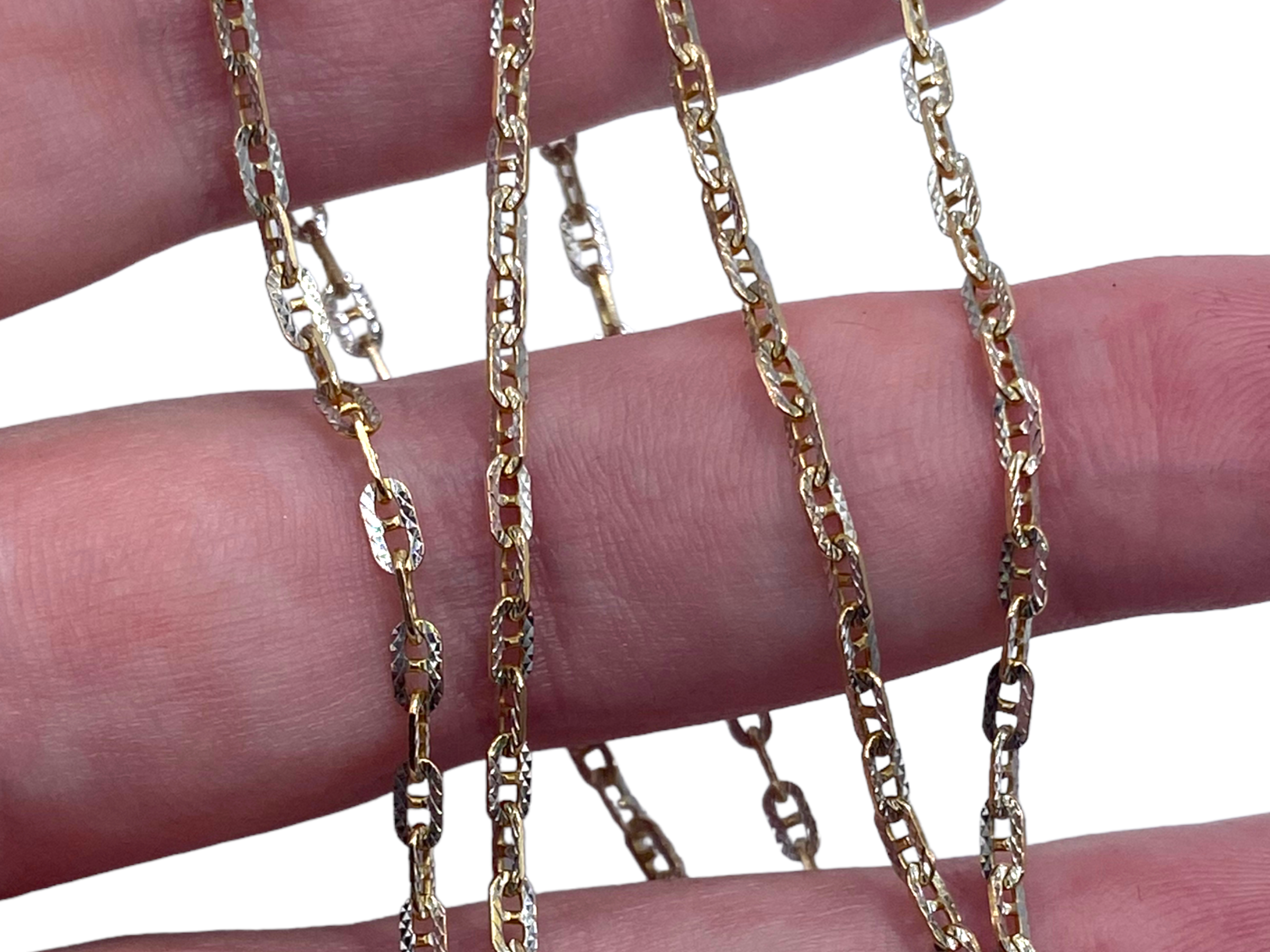 14k Two-tone Diamond Cut Mariner Link Chain Necklace