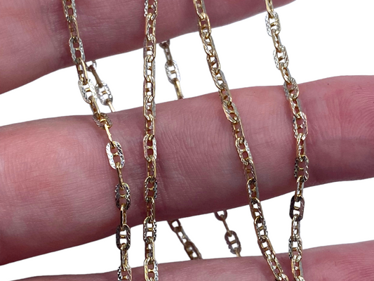 14k Two-tone Diamond Cut Mariner Link Chain Necklace
