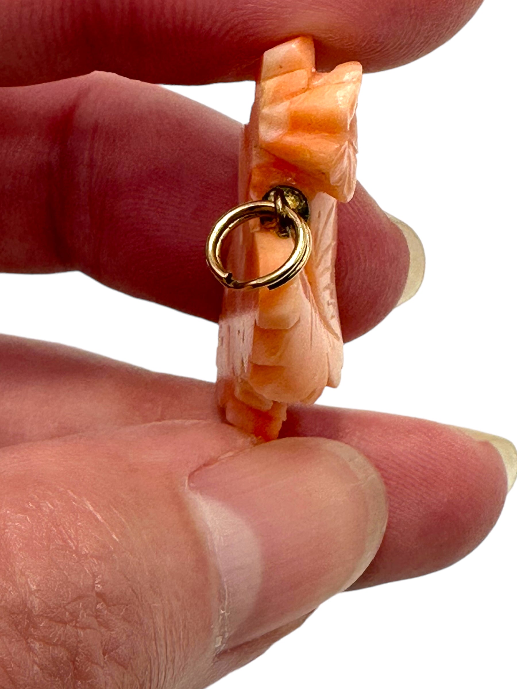14k Carved Coral Floral Pendant