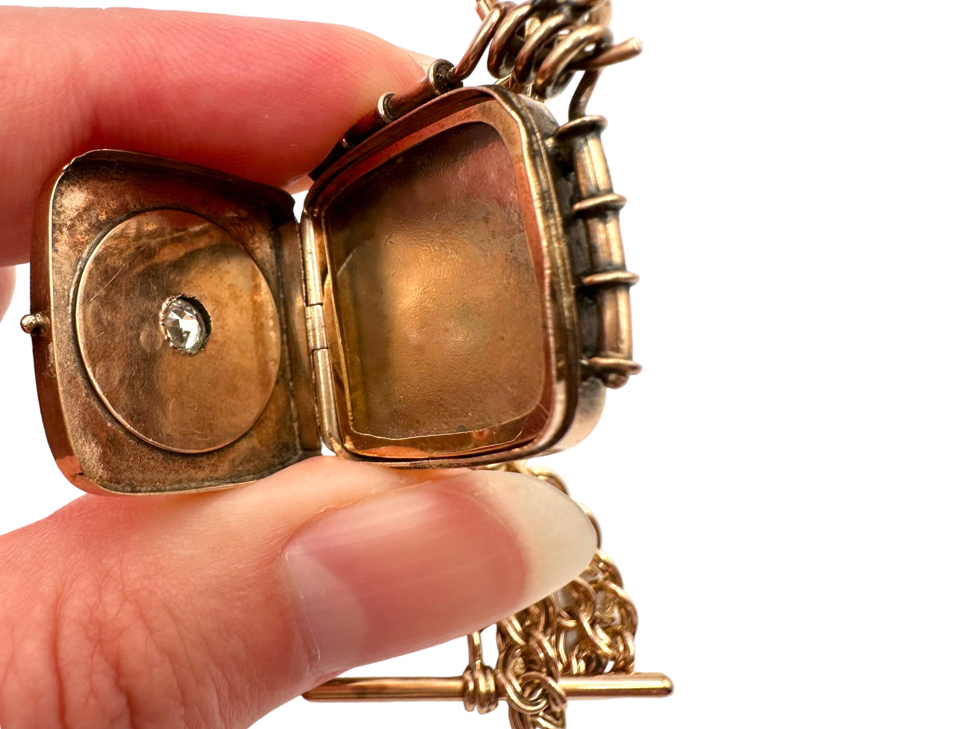 10k Watch Chain Diamond Fob Locket