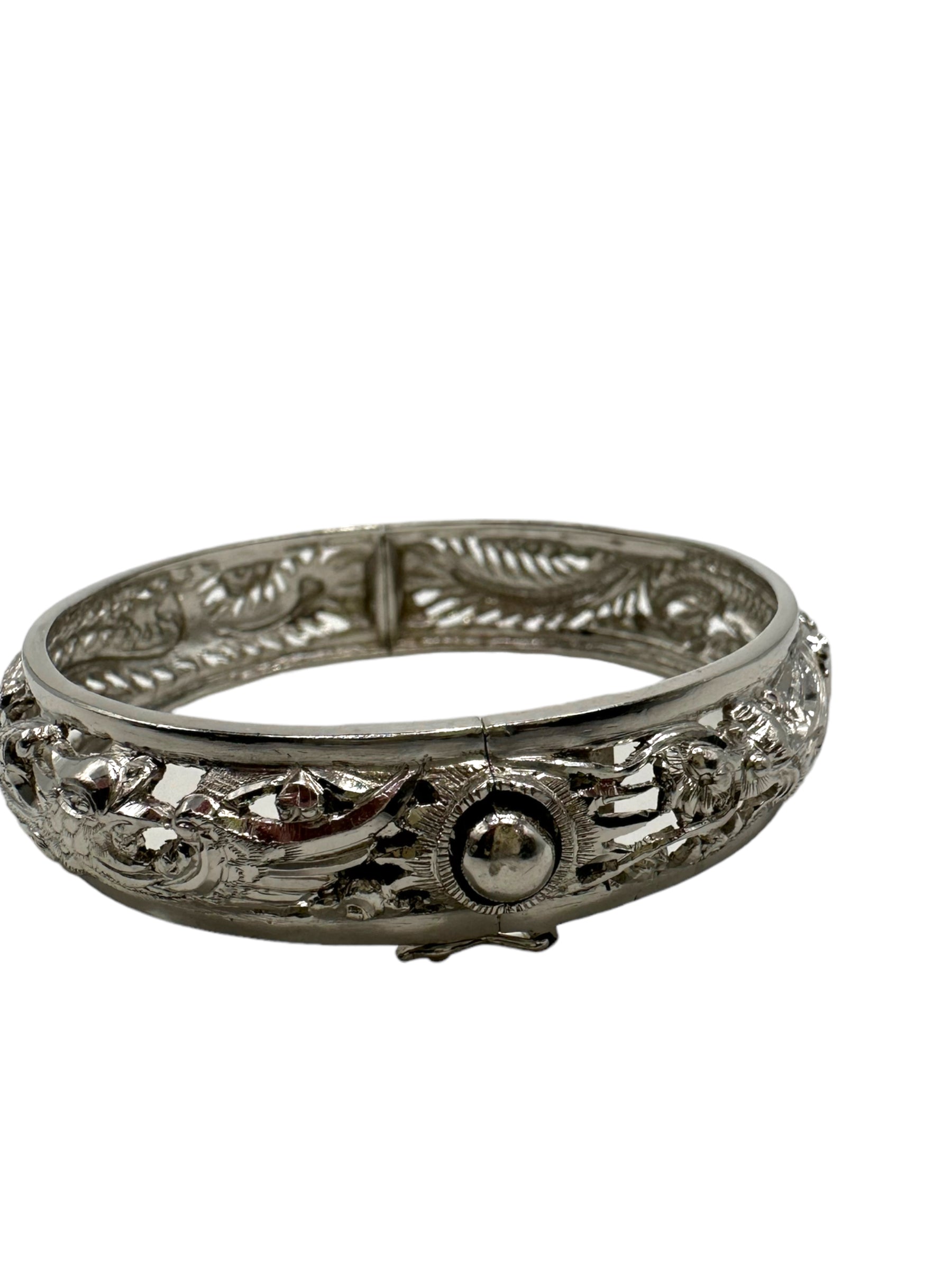 Platinum Dragon and Phoenix Bangle Bracelet