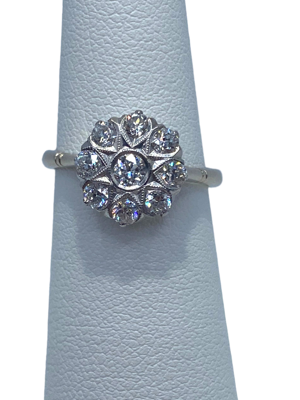 14k Platinum Victorian Style Star/ Flower Diamond Ring