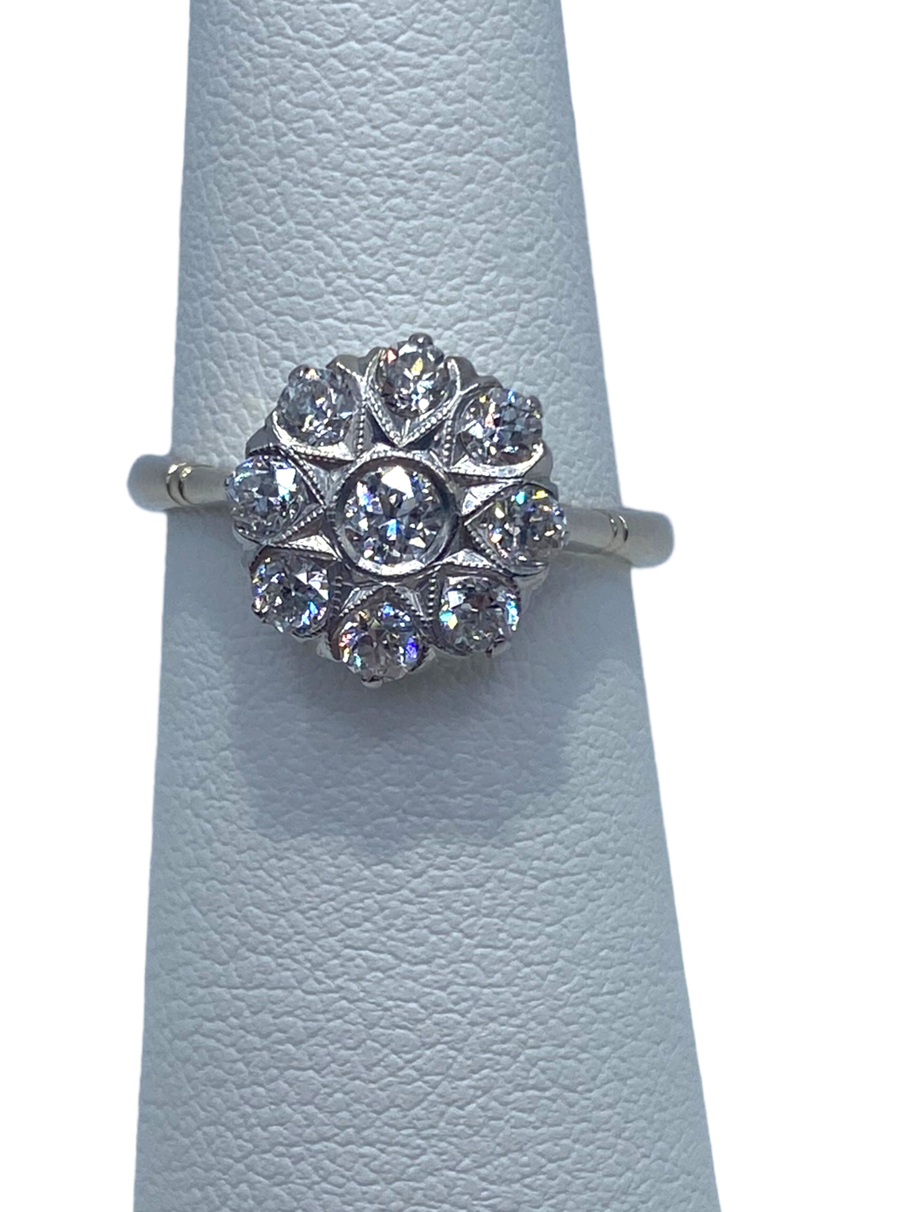 14k Platinum Victorian Style Star/ Flower Diamond Ring
