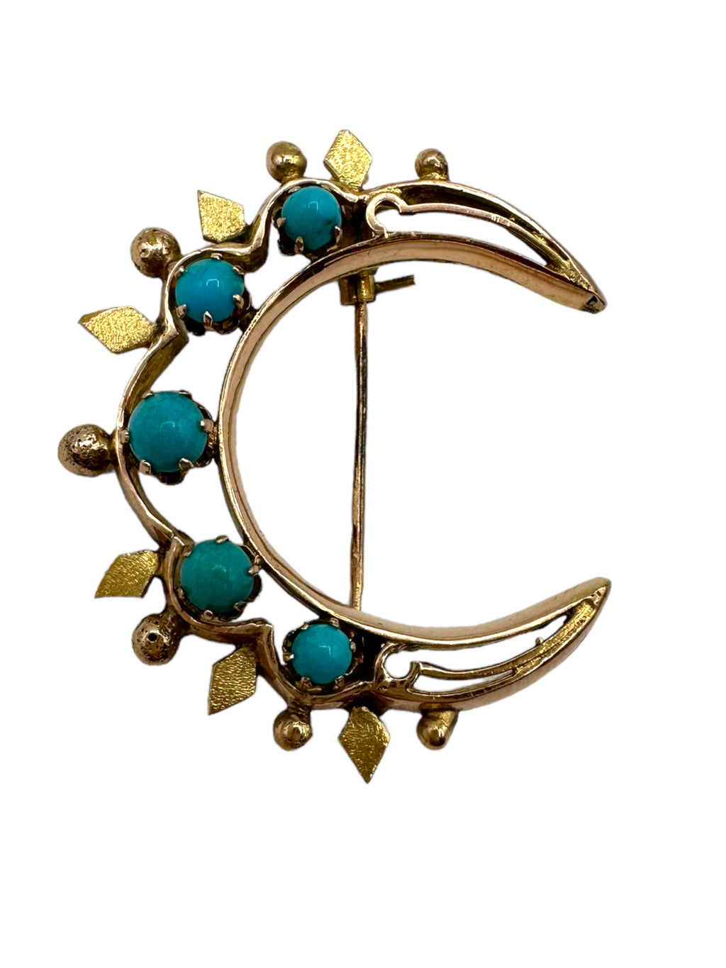 14k Victorian Turquoise Crescent Moon Brooch
