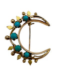14k Victorian Turquoise Crescent Moon Brooch