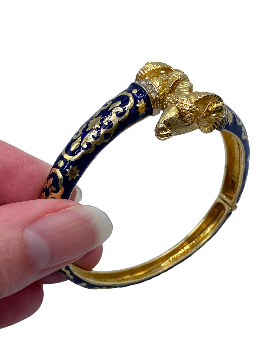 18k Blue Enamel Rams Head Bangle