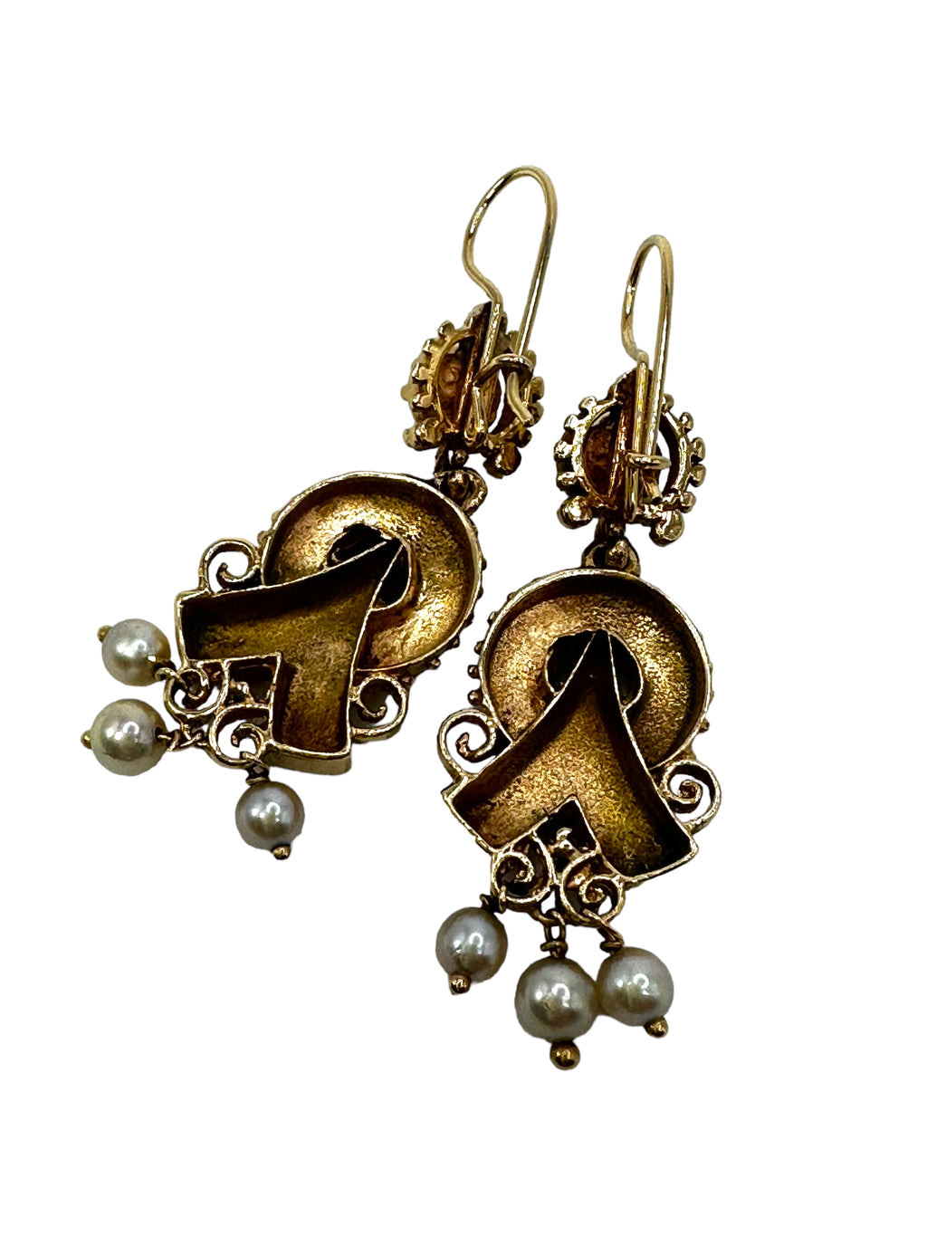 14k Victorian Revival Enamel Pearl Earrings
