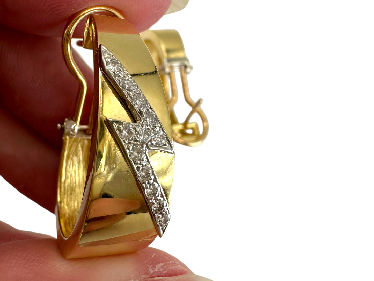 18k Diamond Lightning Bolt Hoop Earrings
