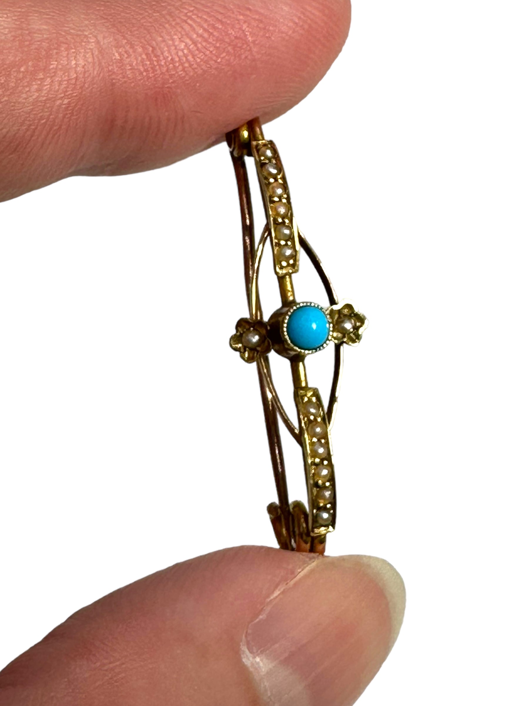 9k Victorian Turquoise Pearl Pin
