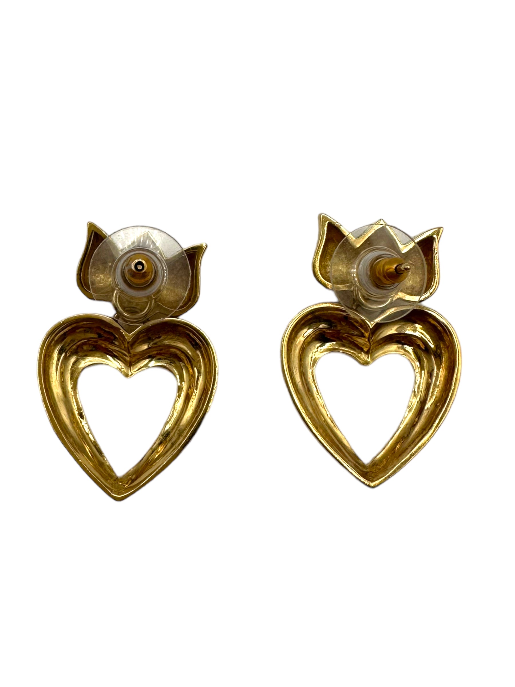 18k Heart Lotus Drop Earrings